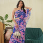 Abstract Pink Blue Ruffle Saree