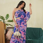 Abstract Pink Blue Ruffle Saree