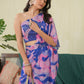 Abstract Pink Blue Ruffle Saree