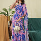 Abstract Pink Blue Ruffle Saree