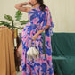 Abstract Pink Blue Ruffle Saree