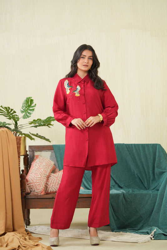 Deep Red Tunic Shirt Coord Set