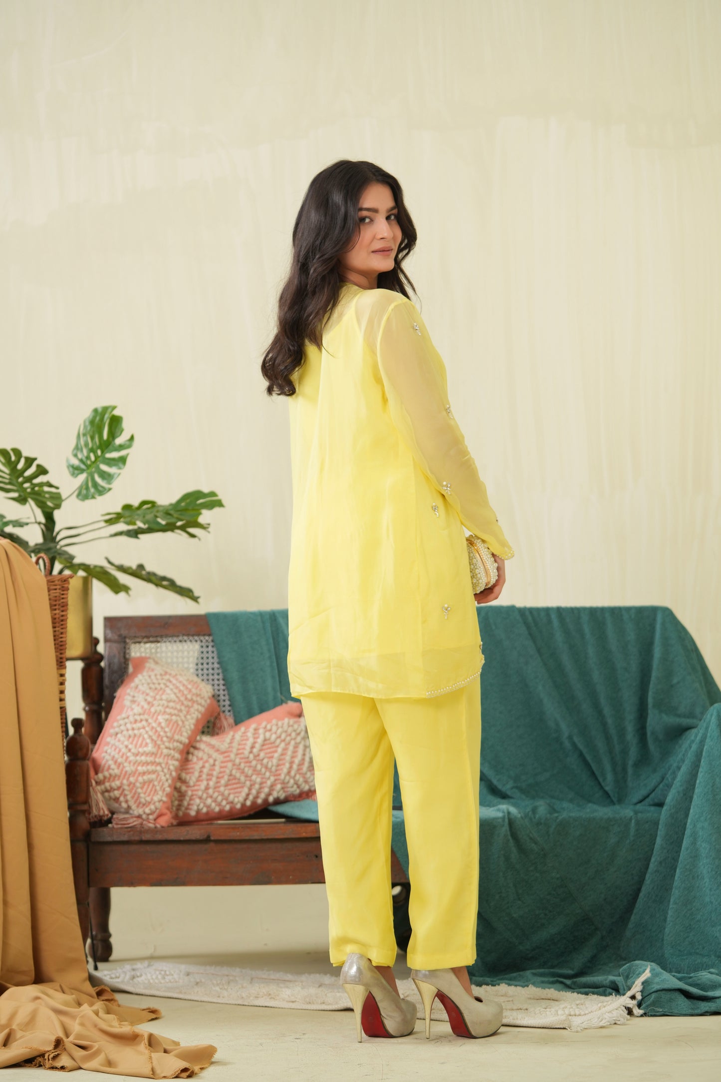 Lemon yellow Organza Jacket set