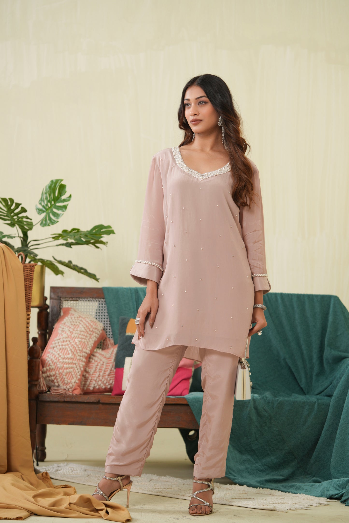 Dusty Rose Pearl Kurta and Pant set