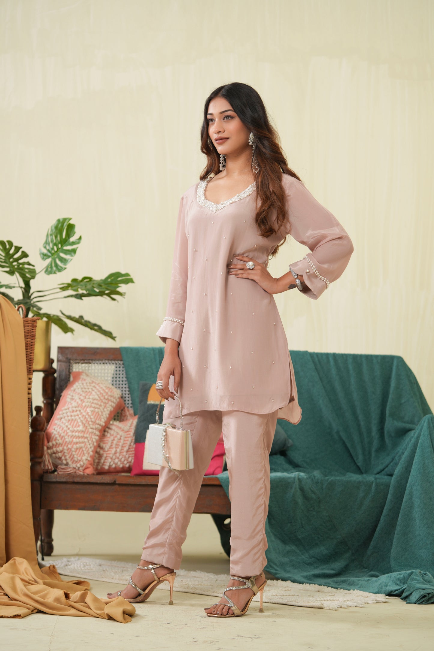 Dusty Rose Pearl Kurta and Pant set