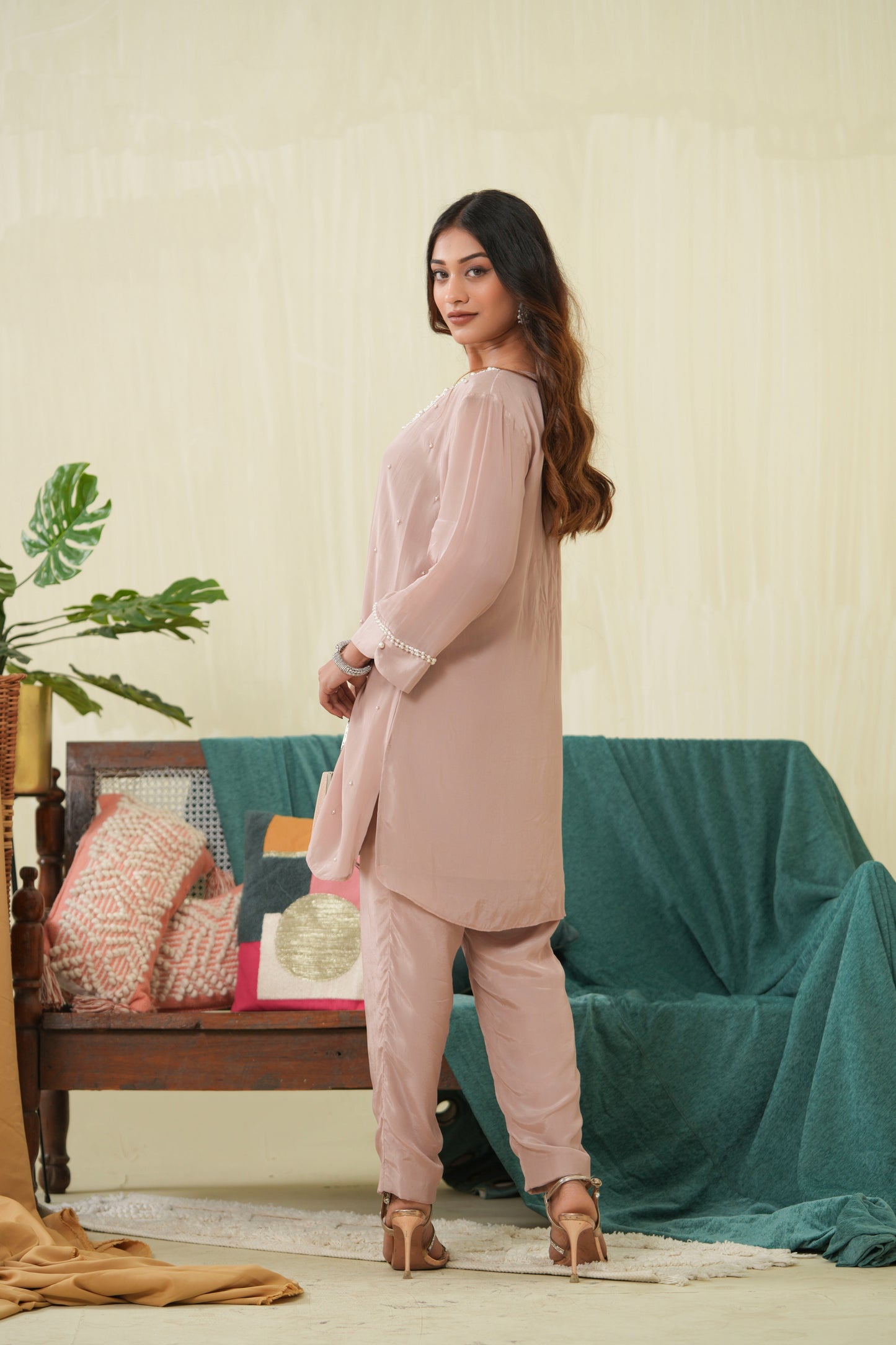 Dusty Rose Pearl Kurta and Pant set