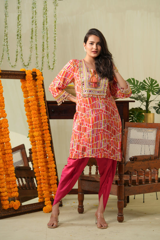 Multicolour Boho kurta with tulip pants