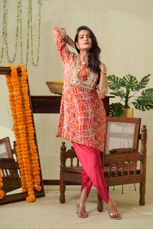 Multicolour Boho kurta with tulip pants