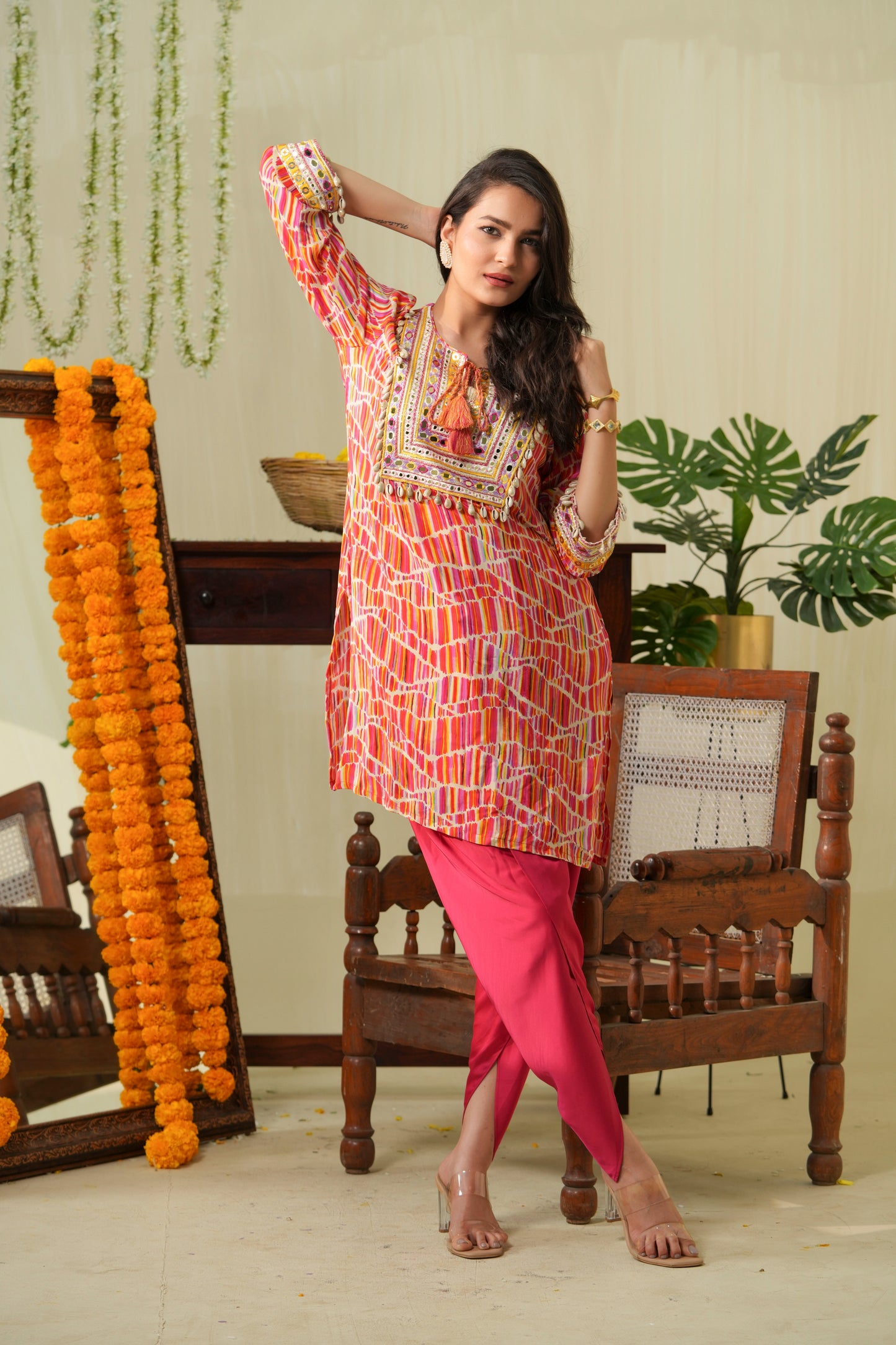 Multicolour Boho kurta with tulip pants