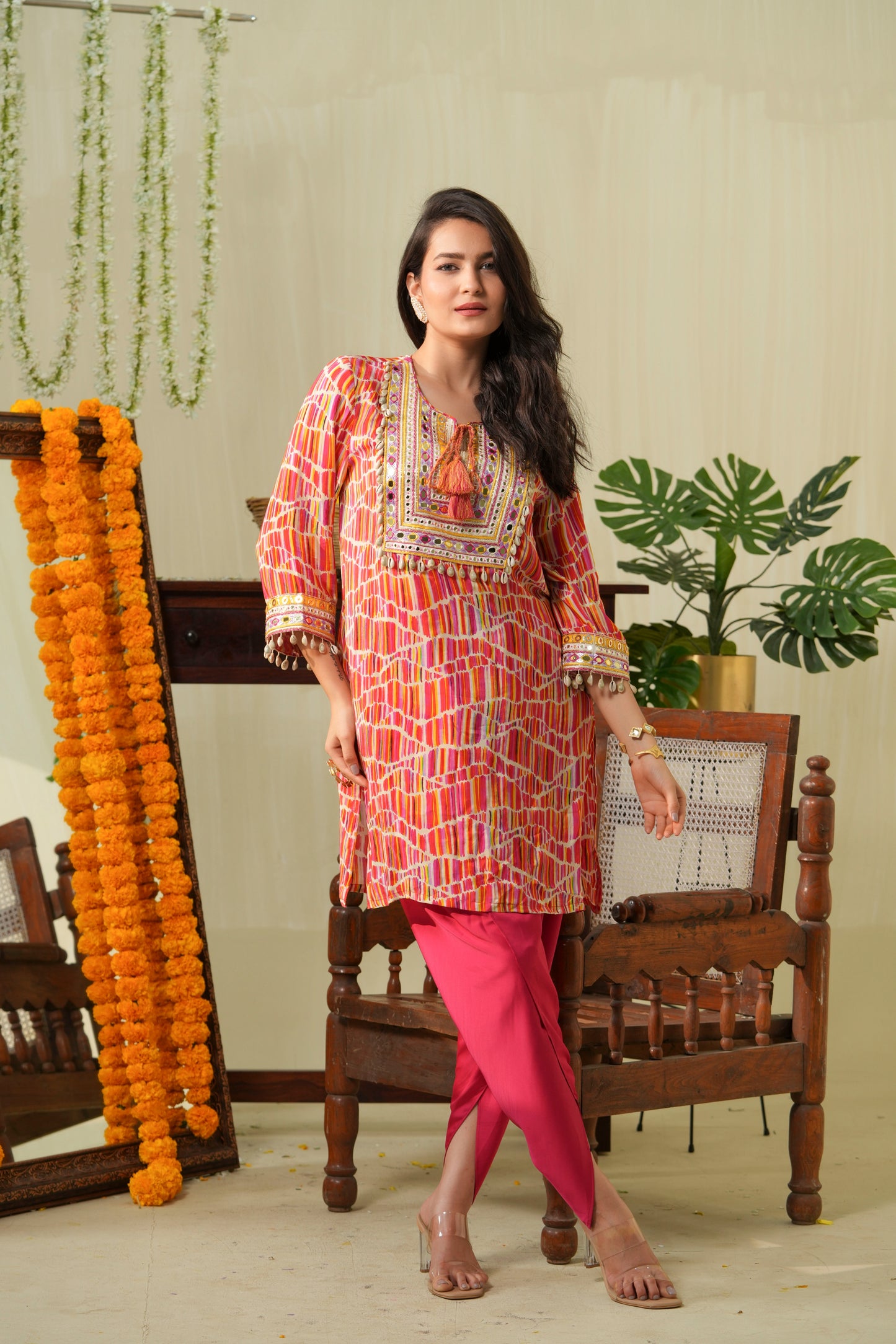 Multicolour Boho kurta with tulip pants