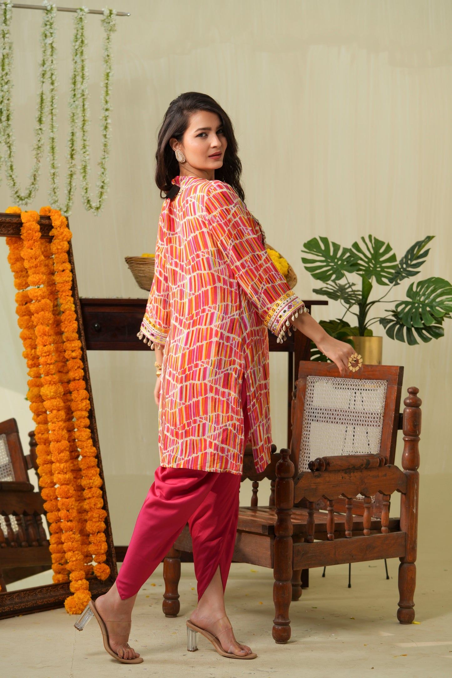 Multicolour Boho kurta with tulip pants