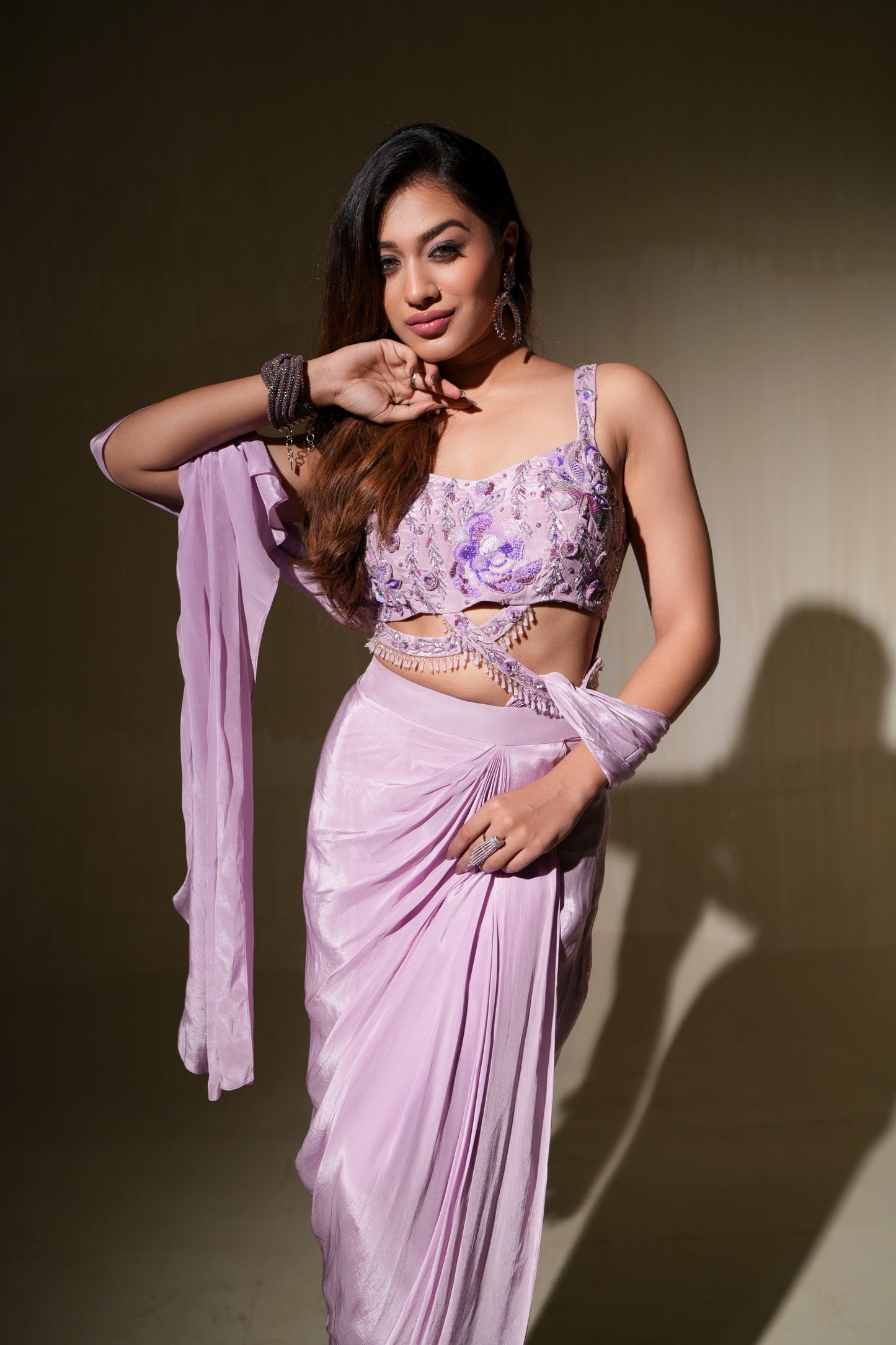 Soft Lilac Drape Saree