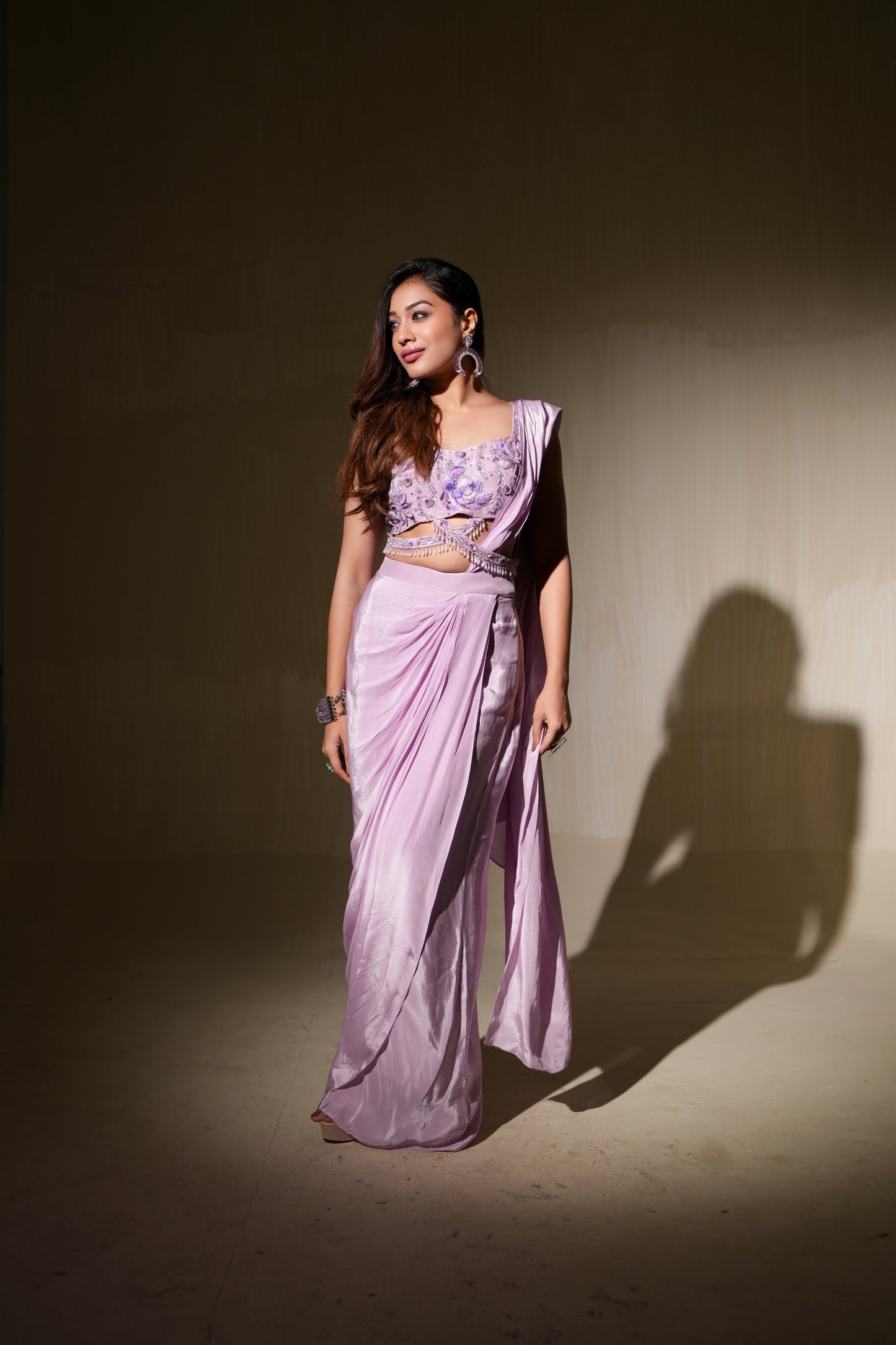 Soft Lilac Drape Saree