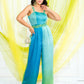 Tropical Blue Ombre Falling leaf Jumpsuit