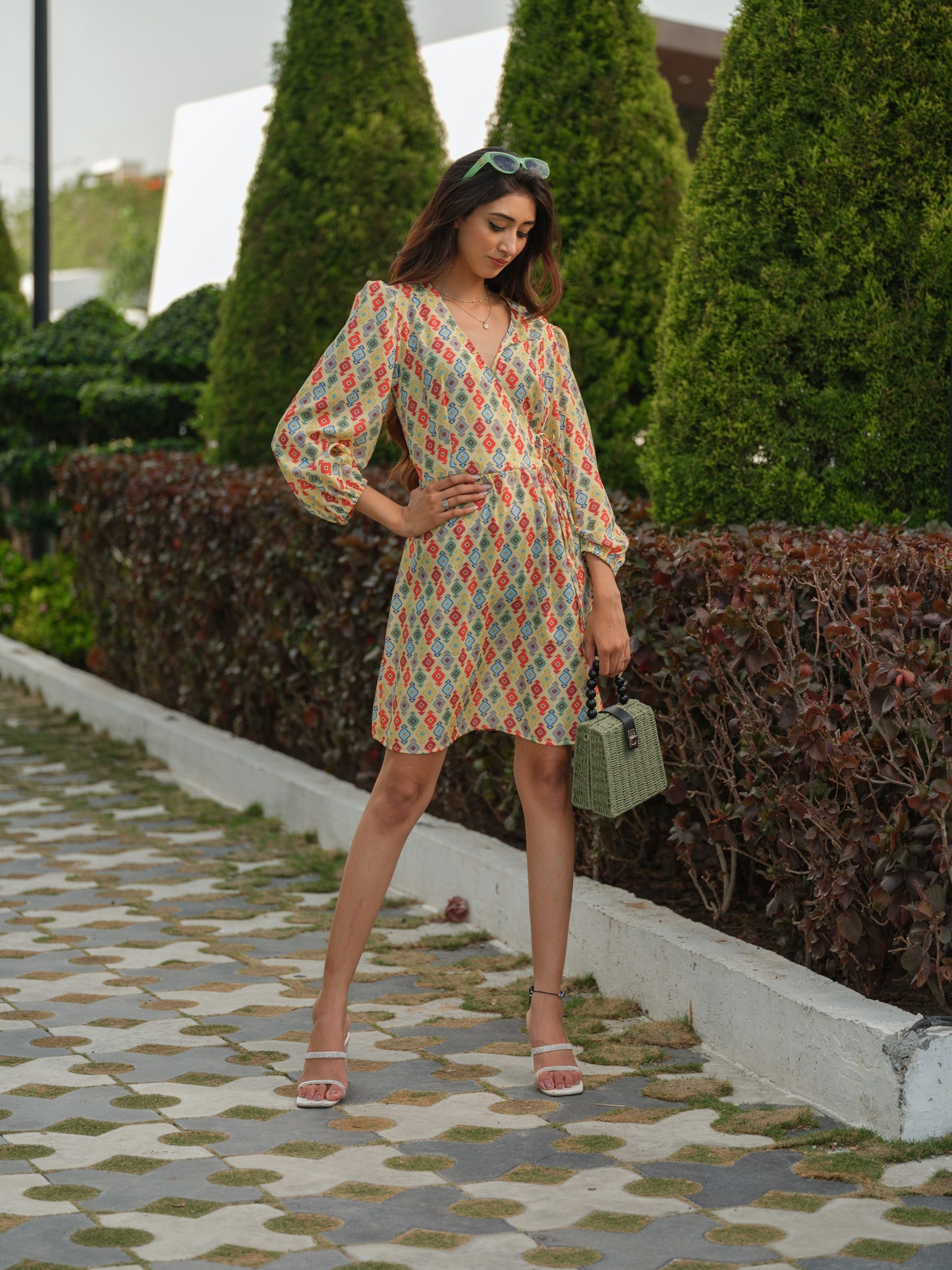 Yellow Printed Short Dress