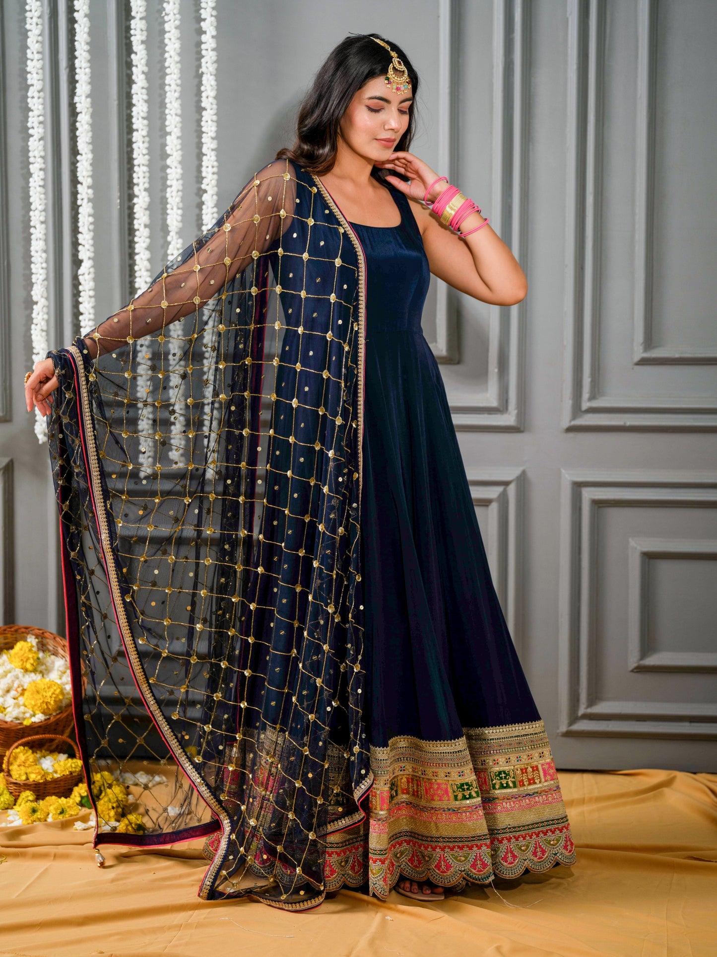 Navy Blue Anarkali Suit Set