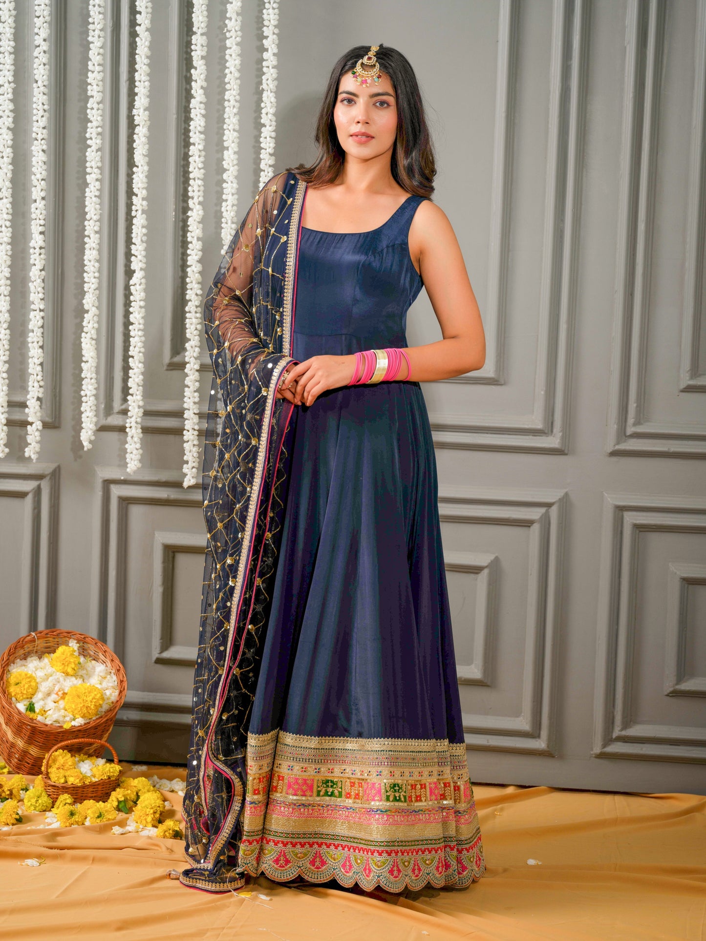 Navy Blue Anarkali Suit Set