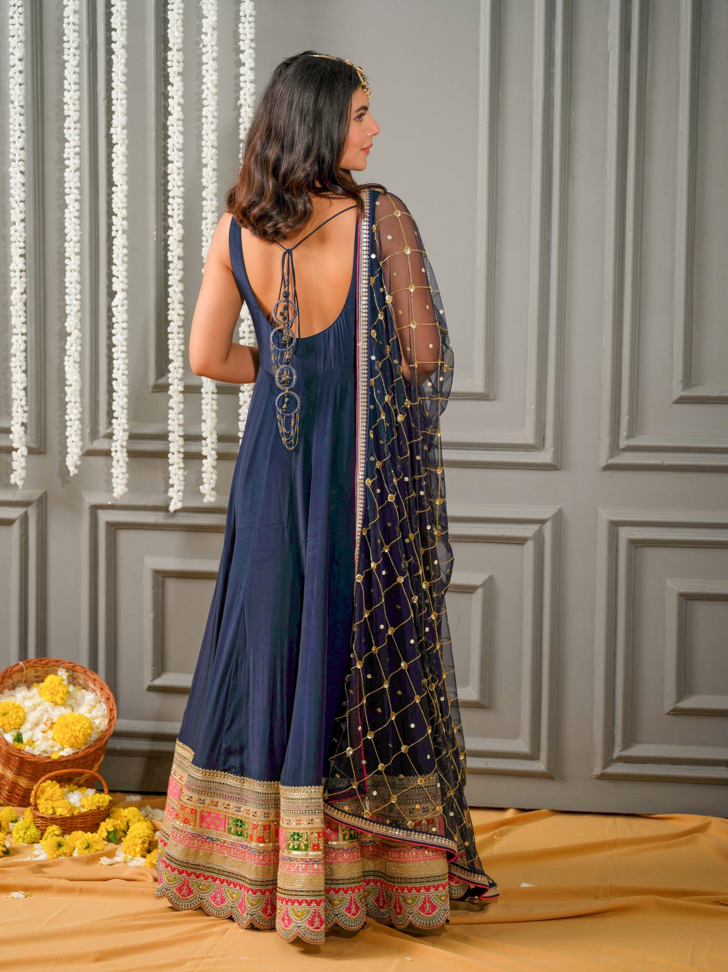 Navy Blue Anarkali Suit Set