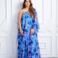 Double Blue printed Asymmetric Kurta set