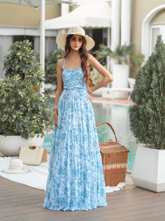 Powder Blue Floral Maxi Dress