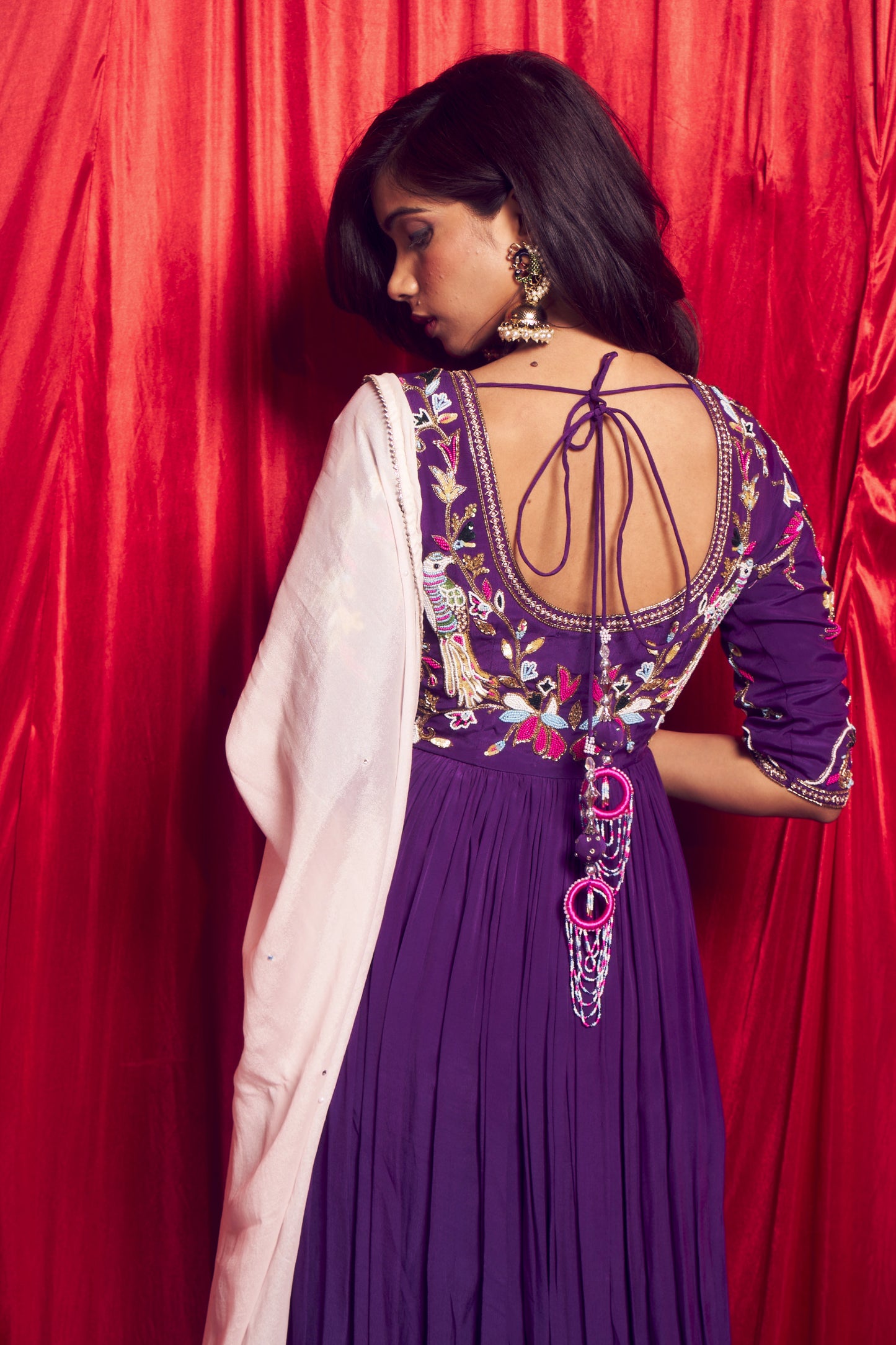 Purple Bandhani Anarkali Suit