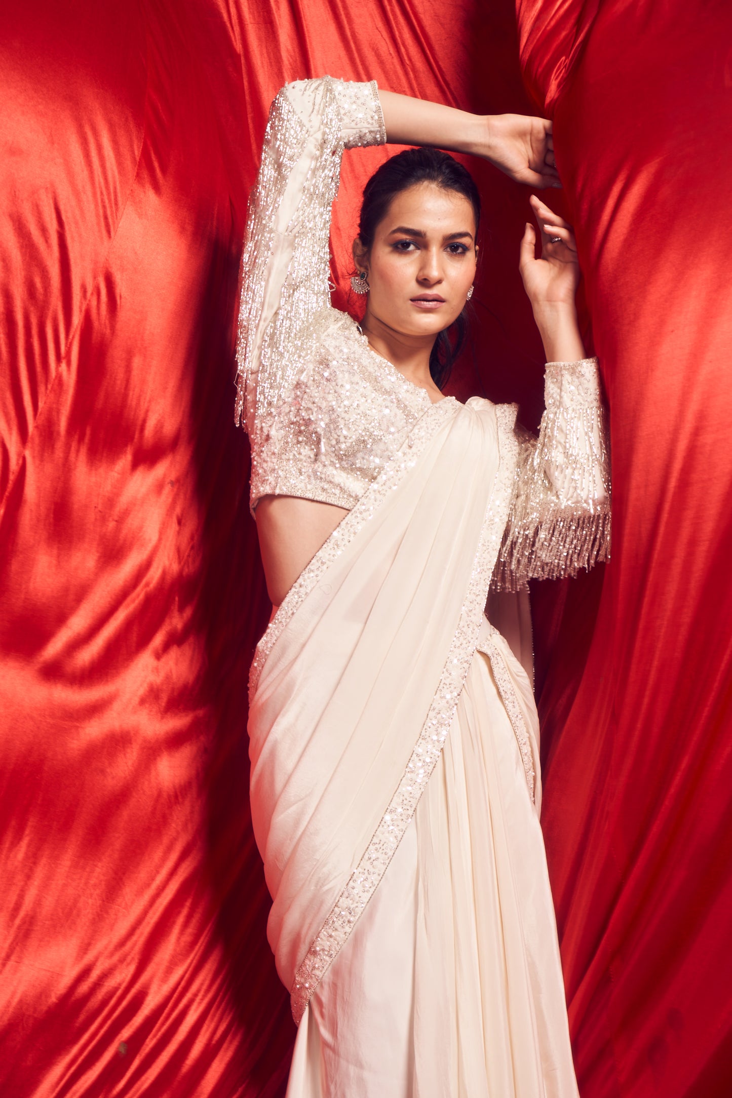 Glits and Glam ivory Saree