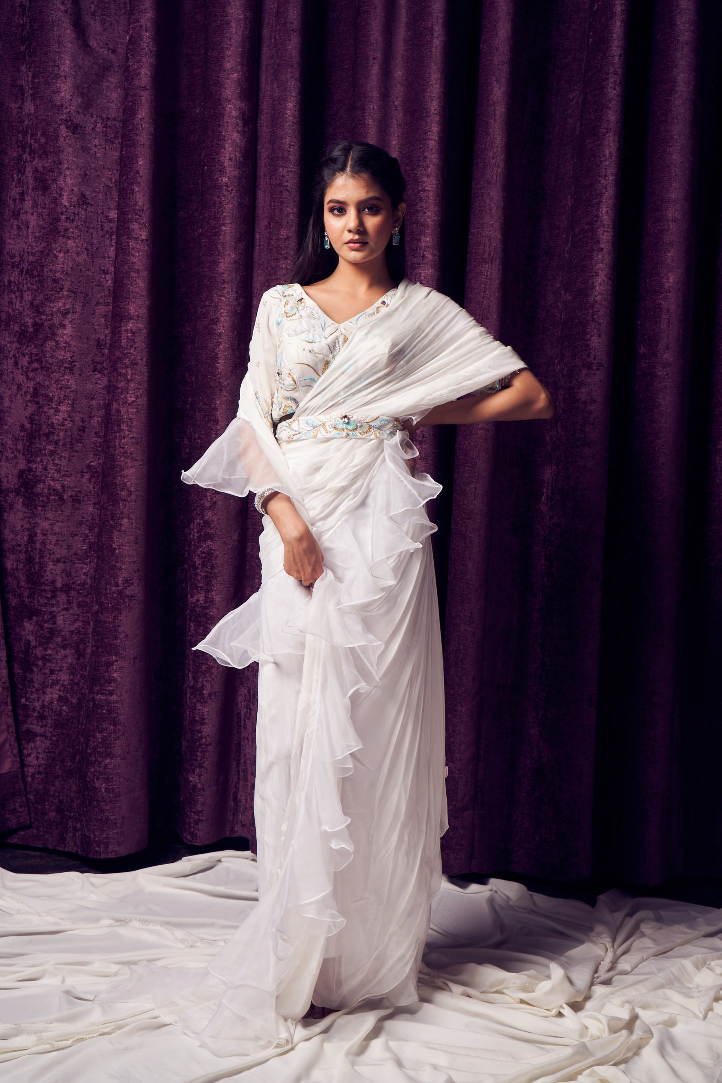 Snow white Ruffle Saree