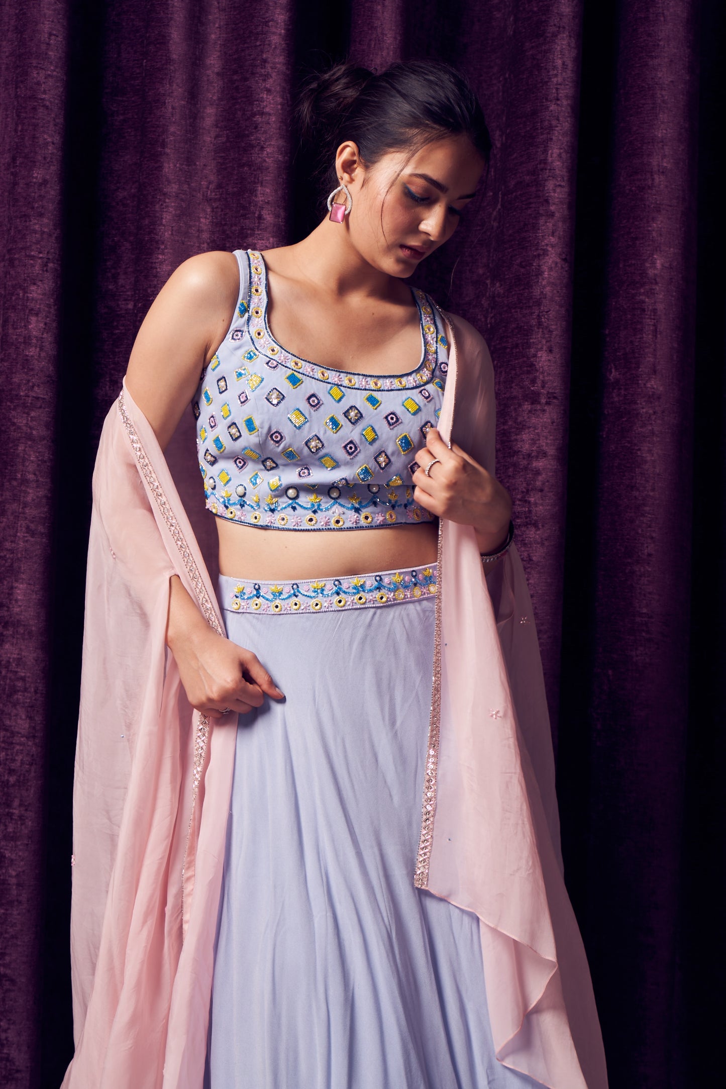 Ice Blue Lehenga set with cape