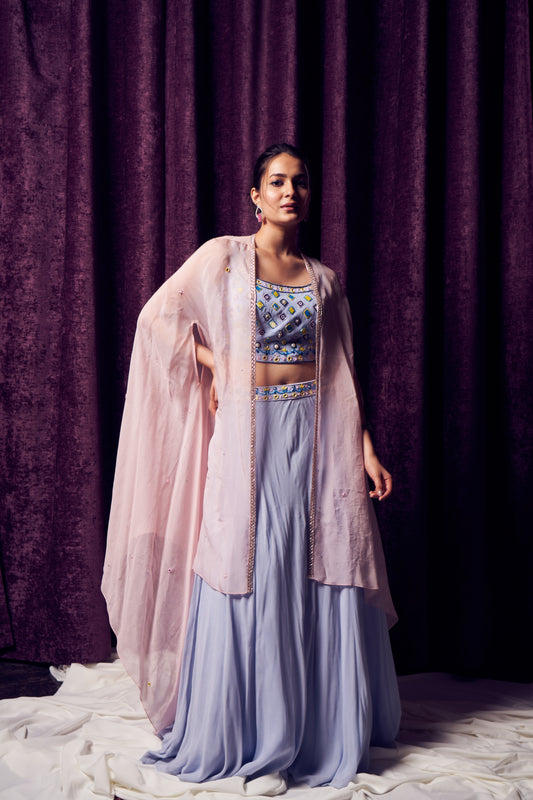 Ice Blue Lehenga set with cape