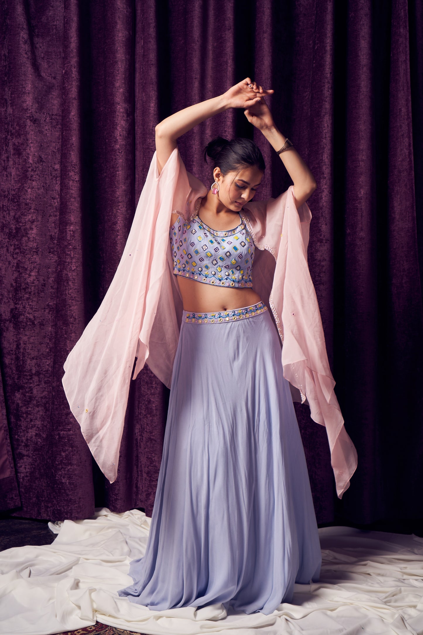 Ice Blue Lehenga set with cape