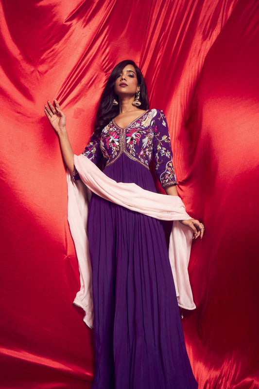 Purple Bandhani Anarkali Suit