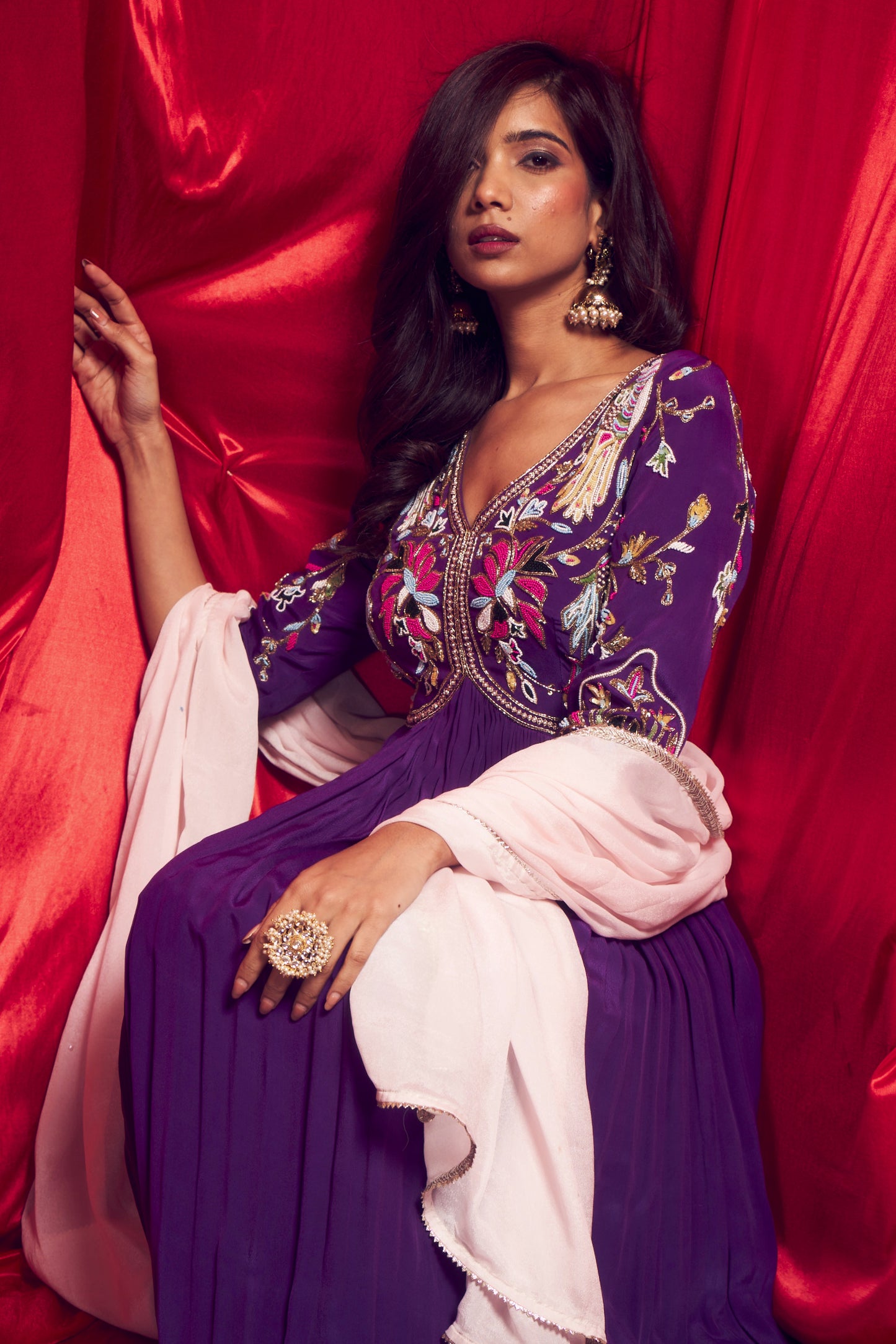 Purple Bandhani Anarkali Suit