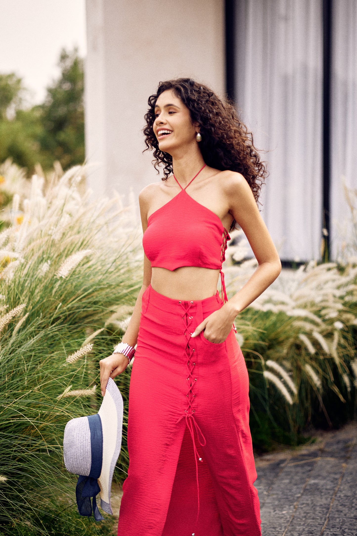 Candy Red Drawstring Skirt and Top