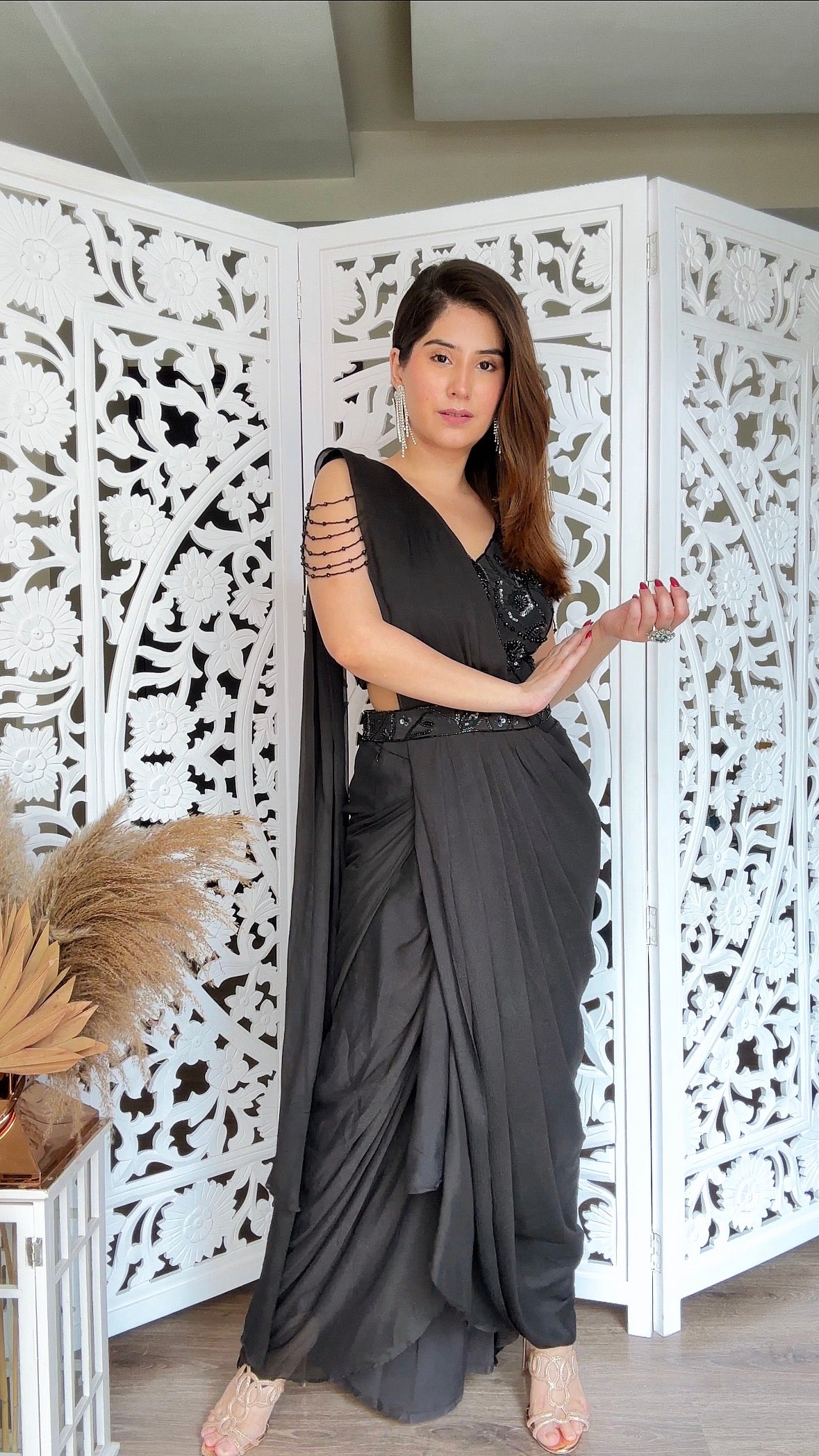 Smokey Black Drape Saree