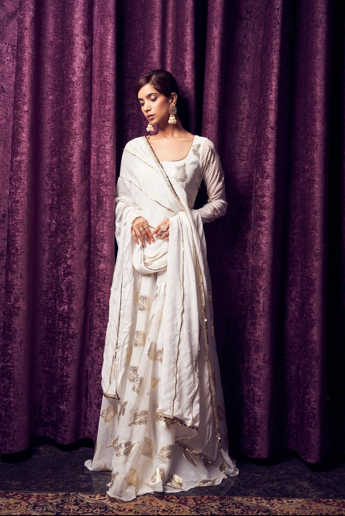 Off White Anarkali kurta with dupatta