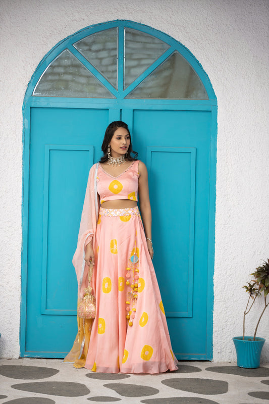 Lehenga with shaded dupatta & blouse with mirrors