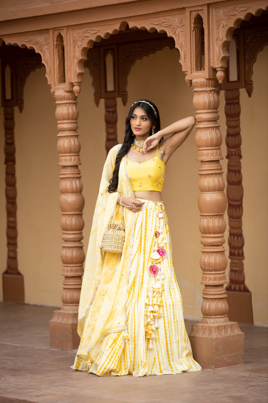 Yellow tie-dye lehenga