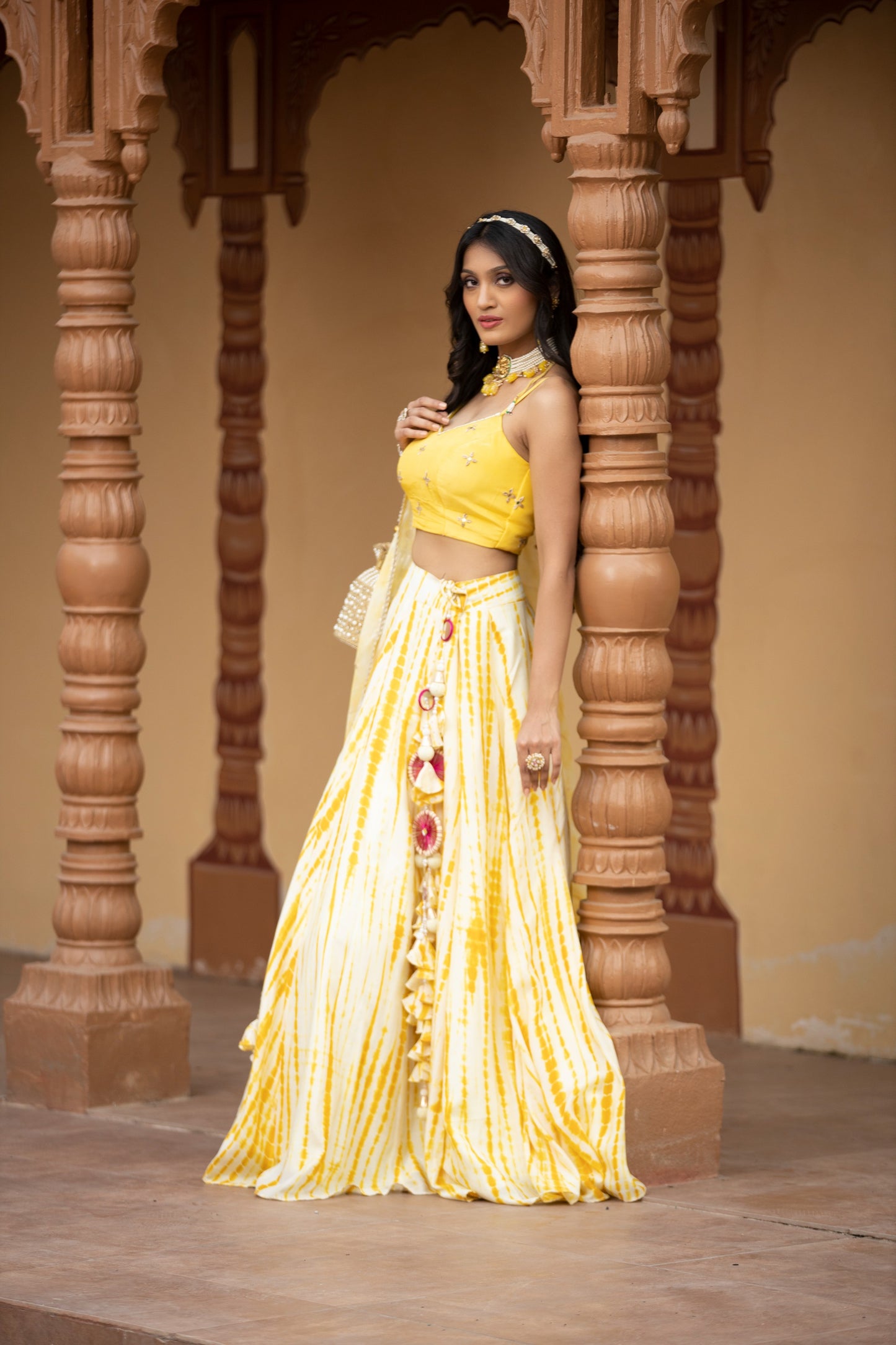 Yellow tie-dye lehenga