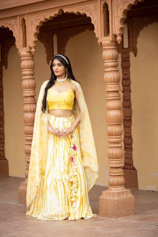 Yellow tie-dye lehenga