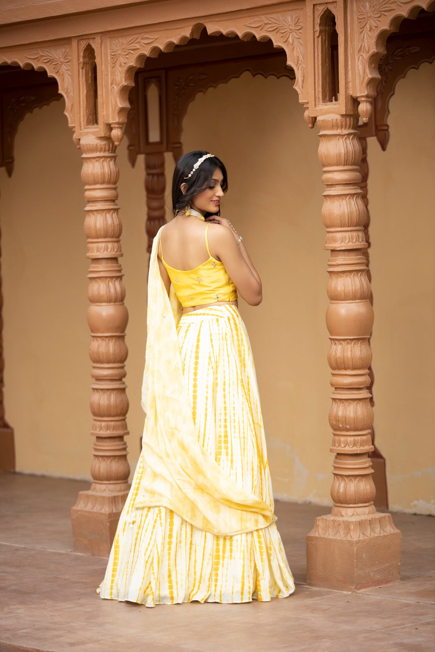 Yellow tie-dye lehenga