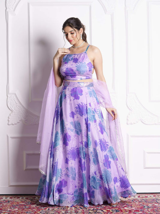 Lilac floral lehenga