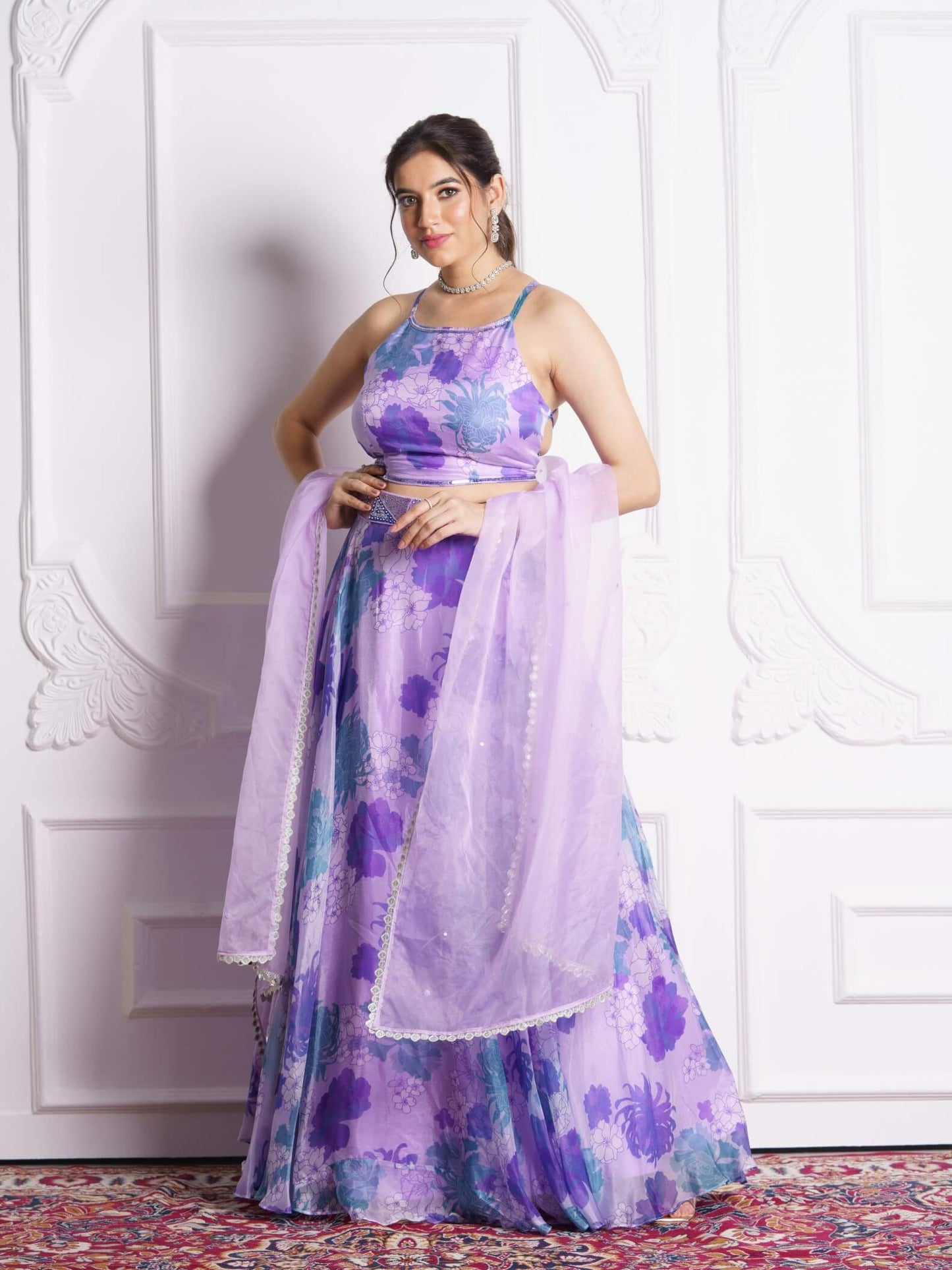 Lilac floral lehenga