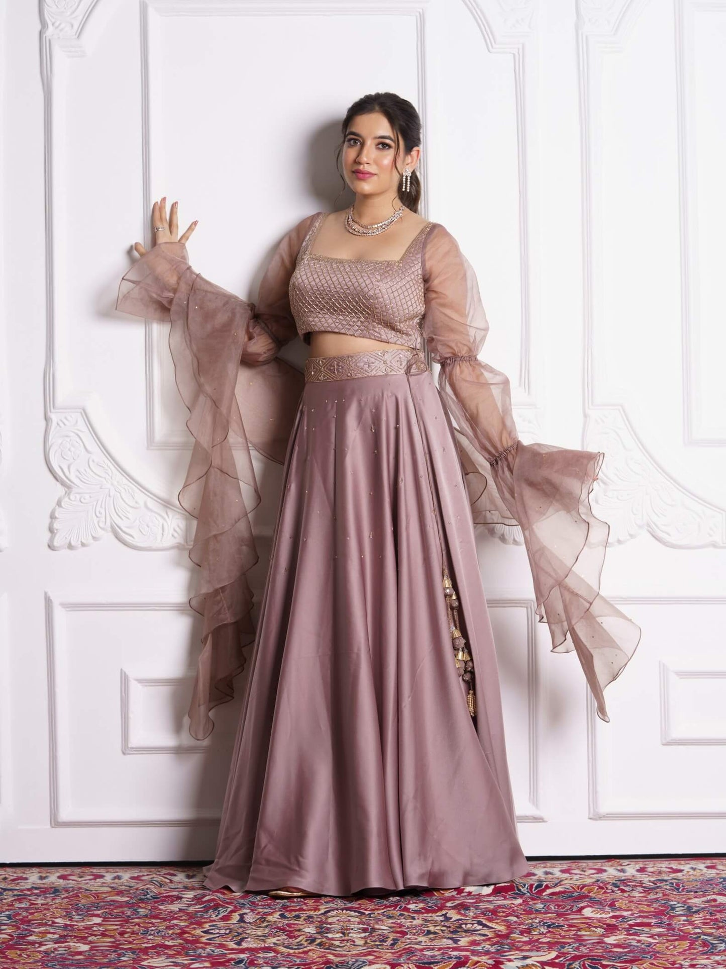 Mauve satin lehenga