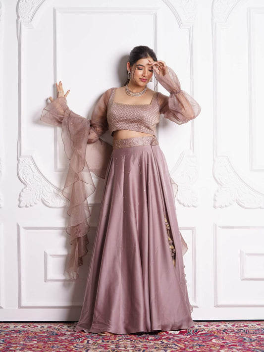 Mauve satin lehenga