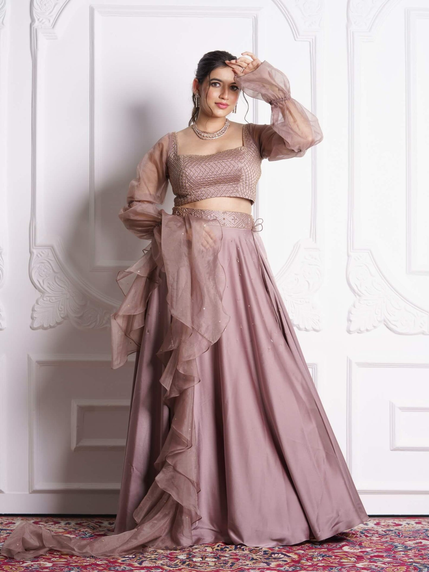 Mauve satin lehenga