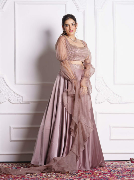 Mauve satin lehenga