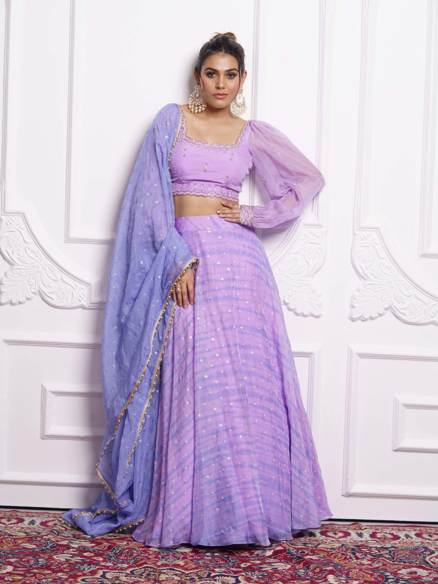 Shibori lilac lehenga