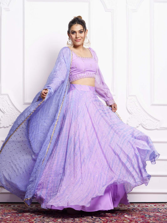 Shibori lilac lehenga