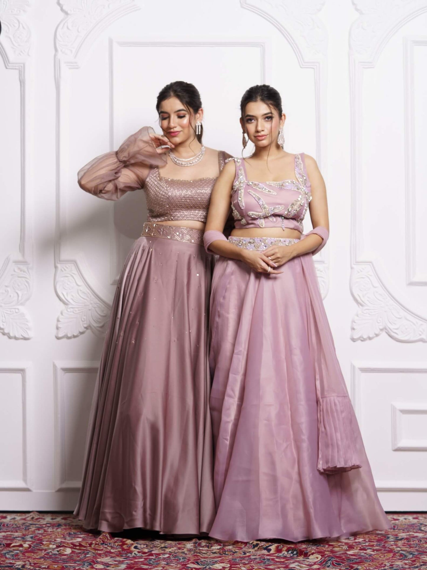 Mauve satin lehenga